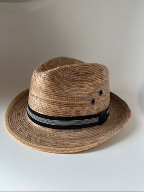 Women's Straw Hat Woven Fedora with Black Band